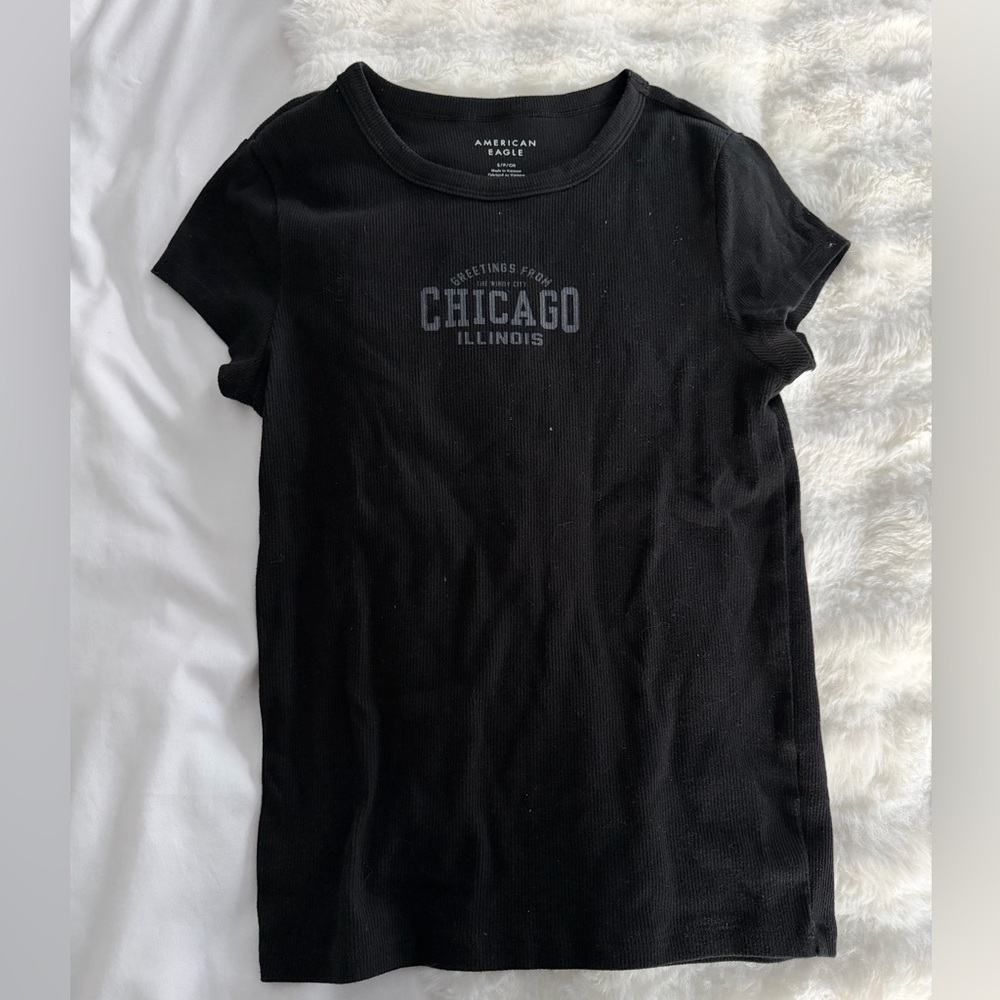 American Eagle Black Chicago Illinois Graphic Ribbed Tee